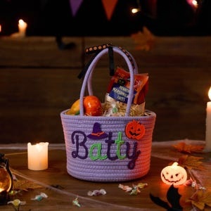 Custom Halloween Treat Bag with Name – Trick or Treat Basket, Personalized Candy Tote, Halloween Basket for Boys & Girls, Halloween Gift