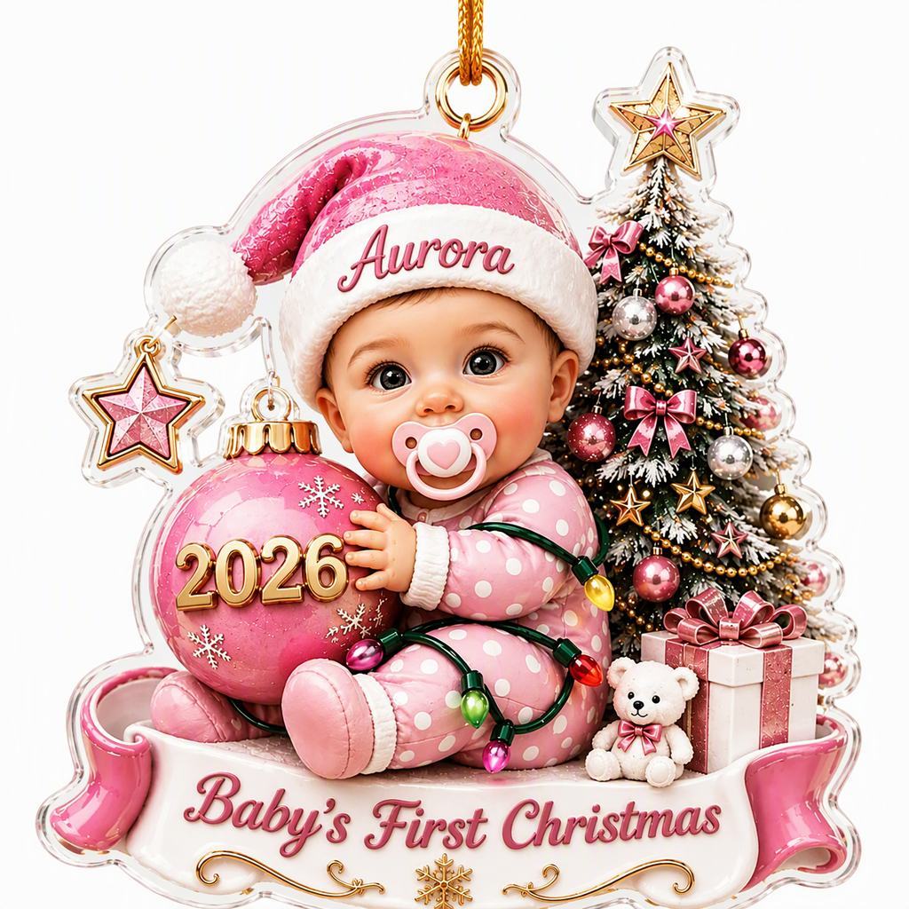 Custom Baby’s First Christmas Ornament 2026, Custom Baby Name Acrylic Ornament, First Christmas Keepsake, Newborn Baby Gift - PhotoMoonLamp