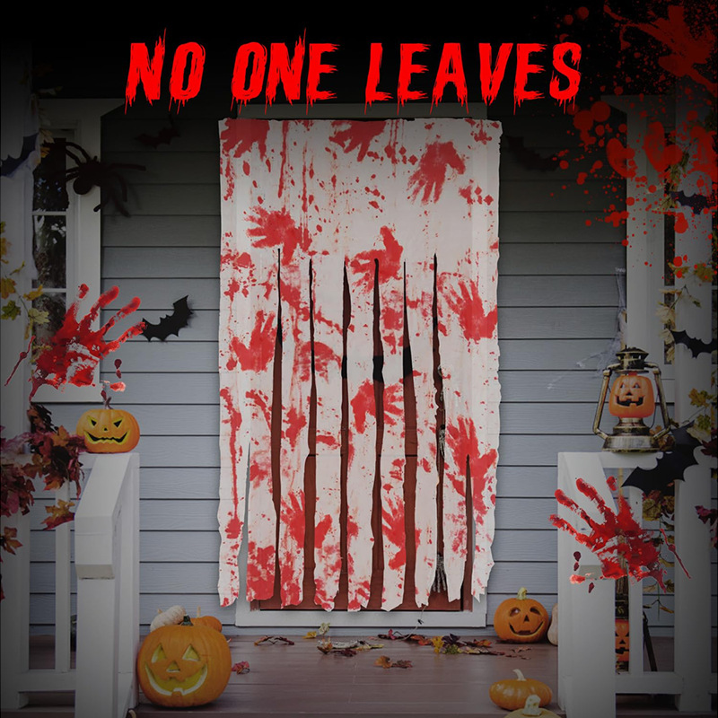 Halloween Decorative Door Curtain with Bloody Handprints Scary Atmosphere Props for Doorway Hanging