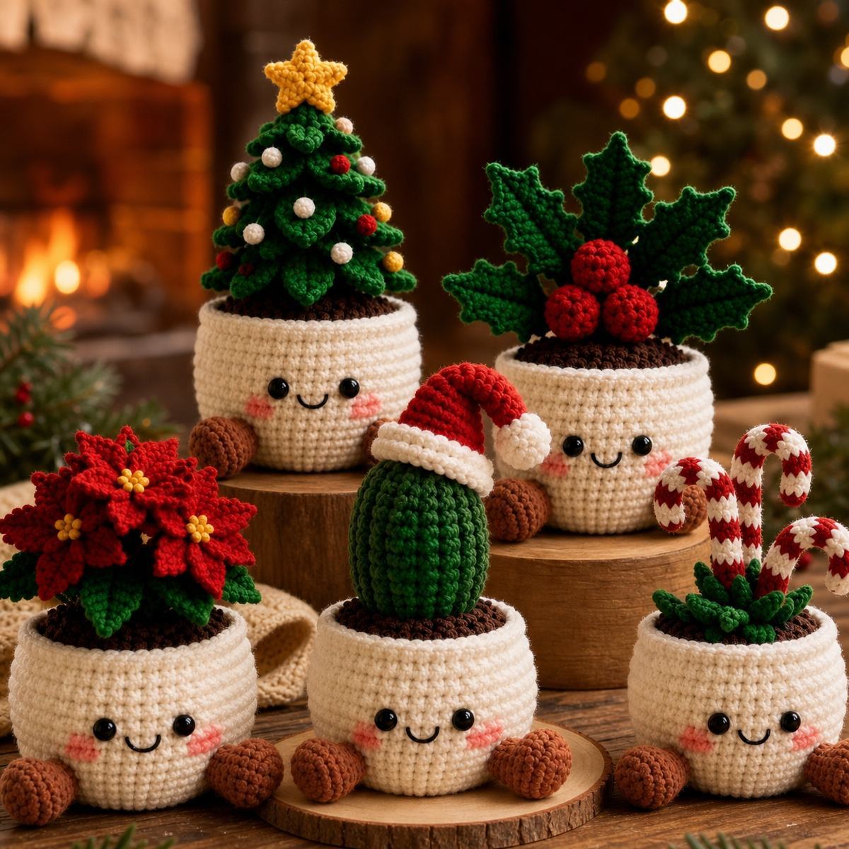 Handmade Crochet Christmas Plant Pots – Festive Holiday Decor Gift for Home & Office