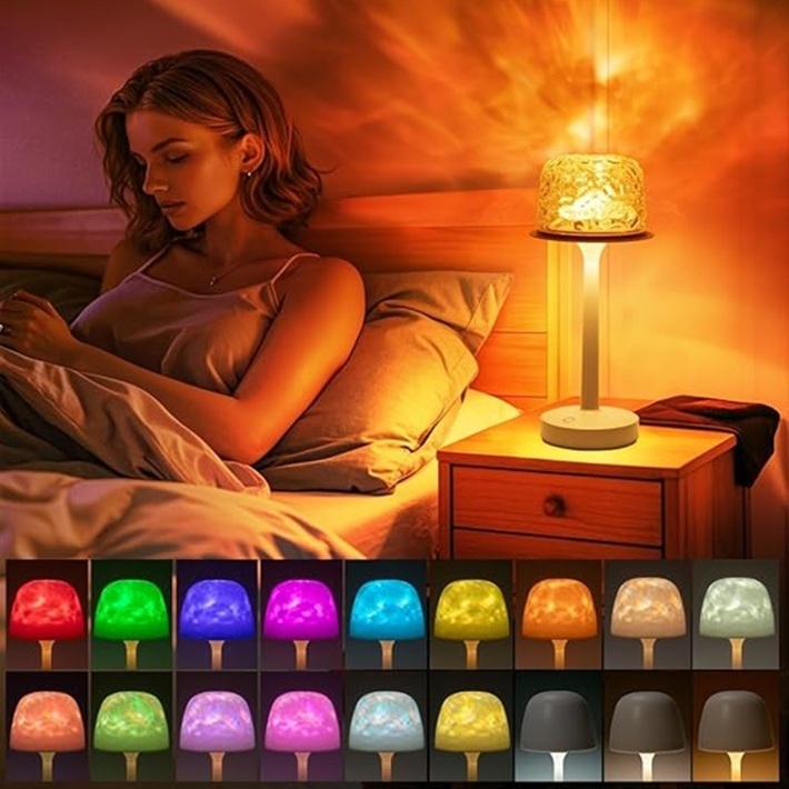 Ocean Wave Cordless Projector Light, RGB Color Changing Table Lamp, Portable Battery Night Light LED Aurora Projector with Remote Control for Bedroom Living Room Game Party Atmosphere Lights