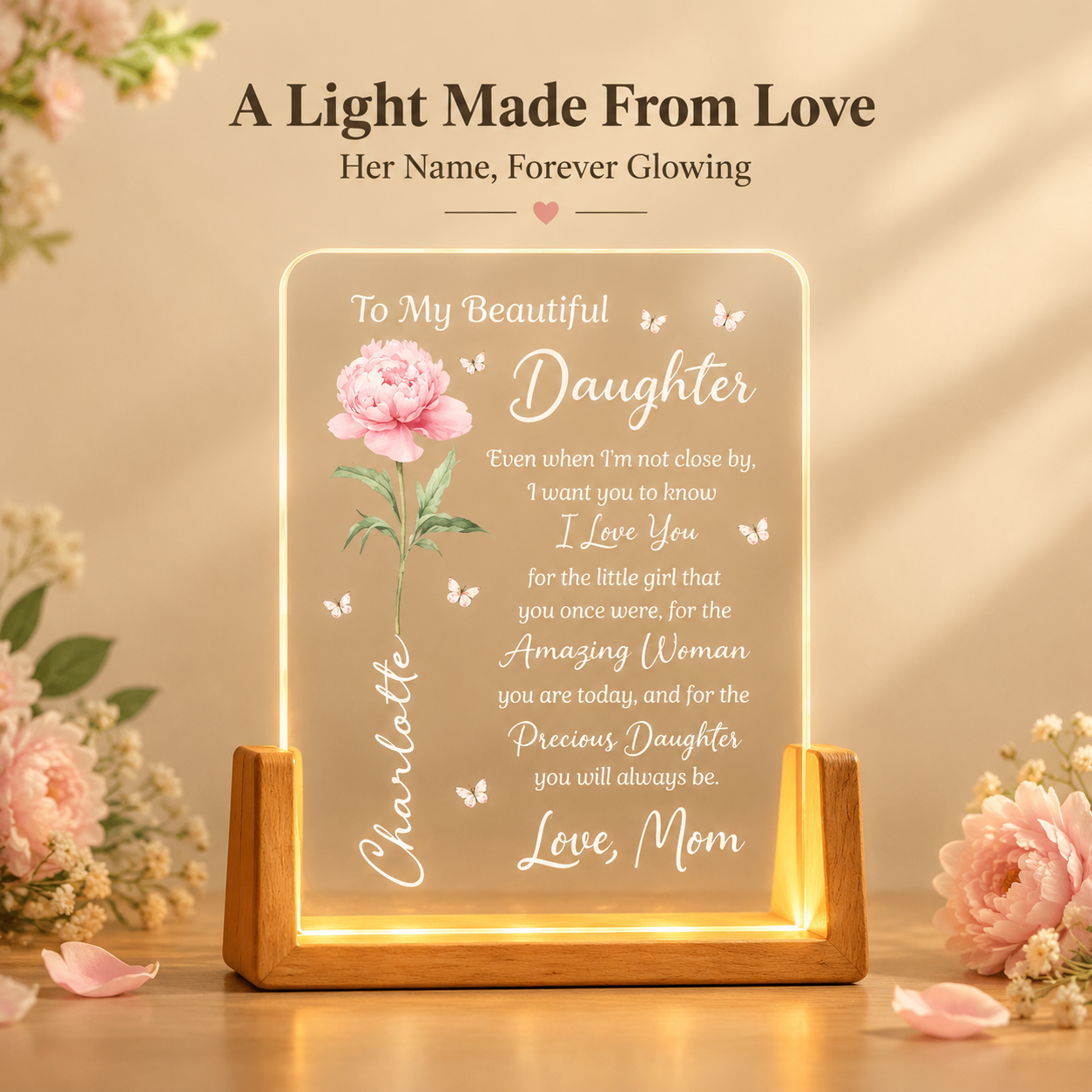 To My Daughter From Mom, Dad - Sentimental Gift, Keepsake Gift - Personalized Night Light - PhotoMoonLamp