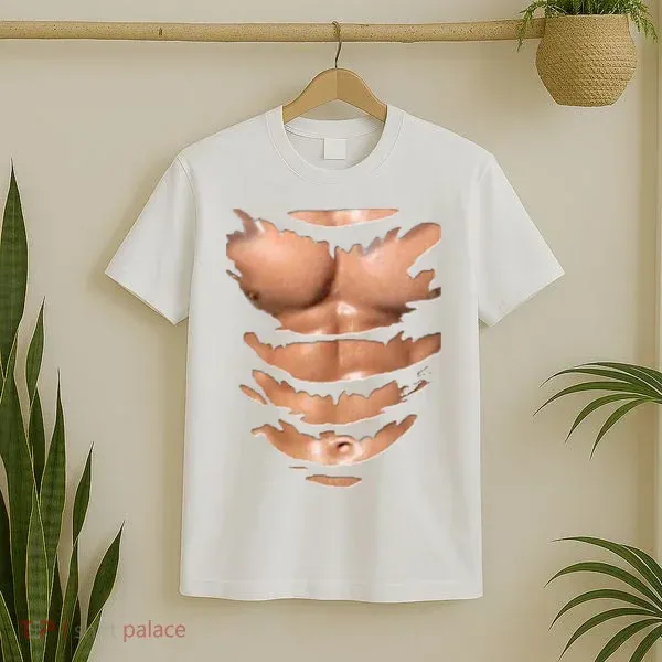 Ripped Chest T-Shirt for Men – Funny Fake Muscles Tee, Halloween Costume or Gift for Gym Lovers - PhotoMoonLamp