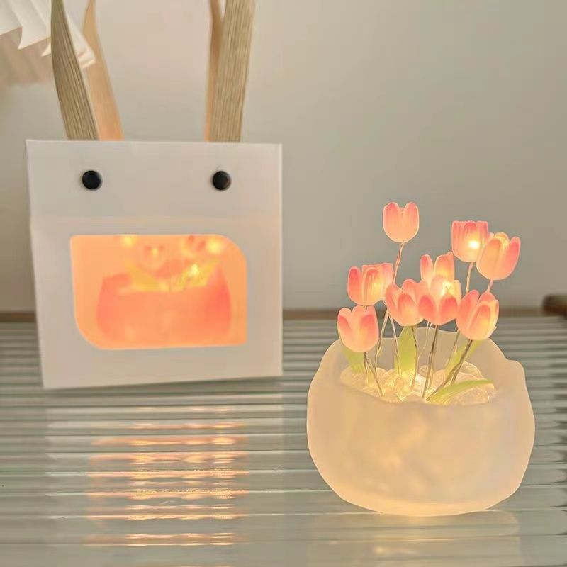 DIY Pumpkin Tulip Night Light Romantic Mini LED Flower Lamp, Cute Decorative Ambient Light Gift for Home Decor