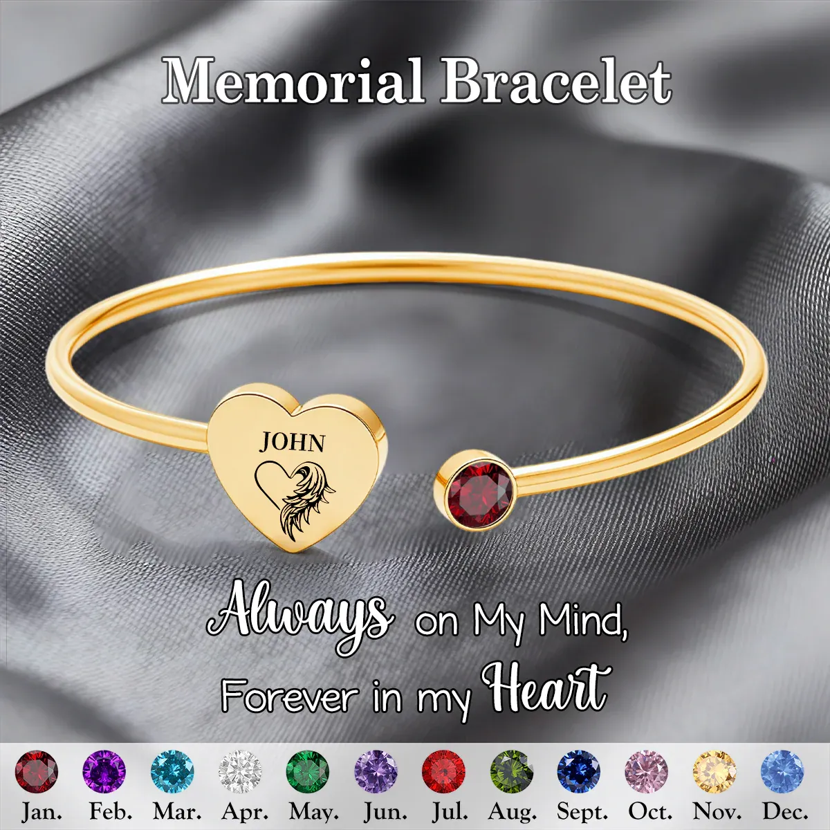 In Loving Memory With Wings Name Personalized Birthstone Bracelet