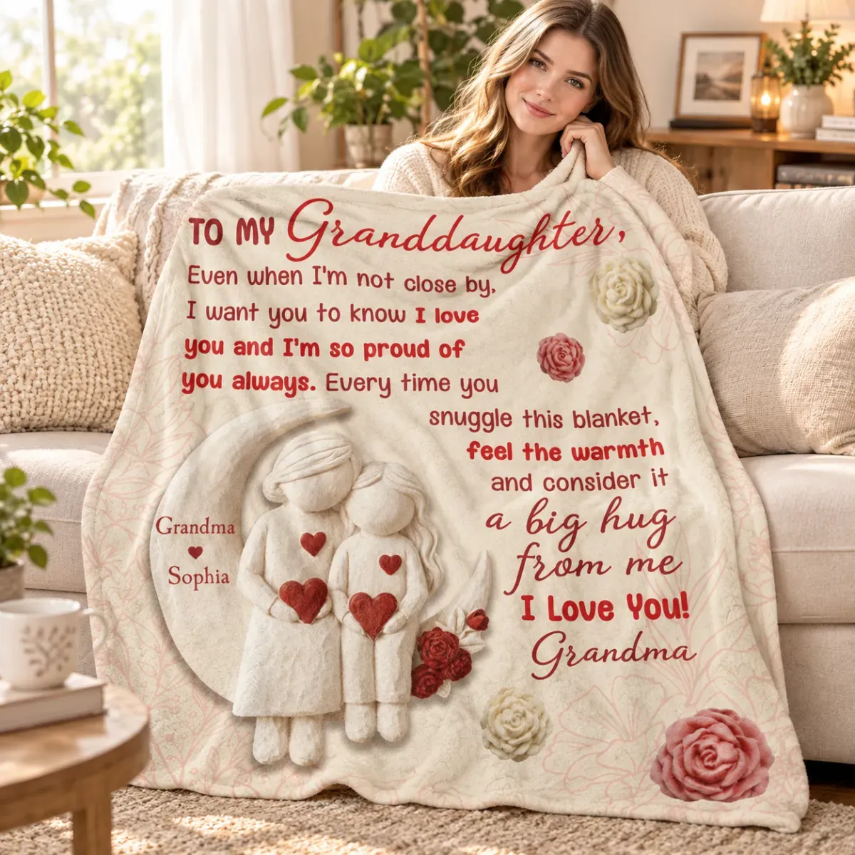 Personalized Grandma Love Blanket for Granddaughter - Cozy Fleece Gift for Christmas Birthday - PhotoMoonLamp