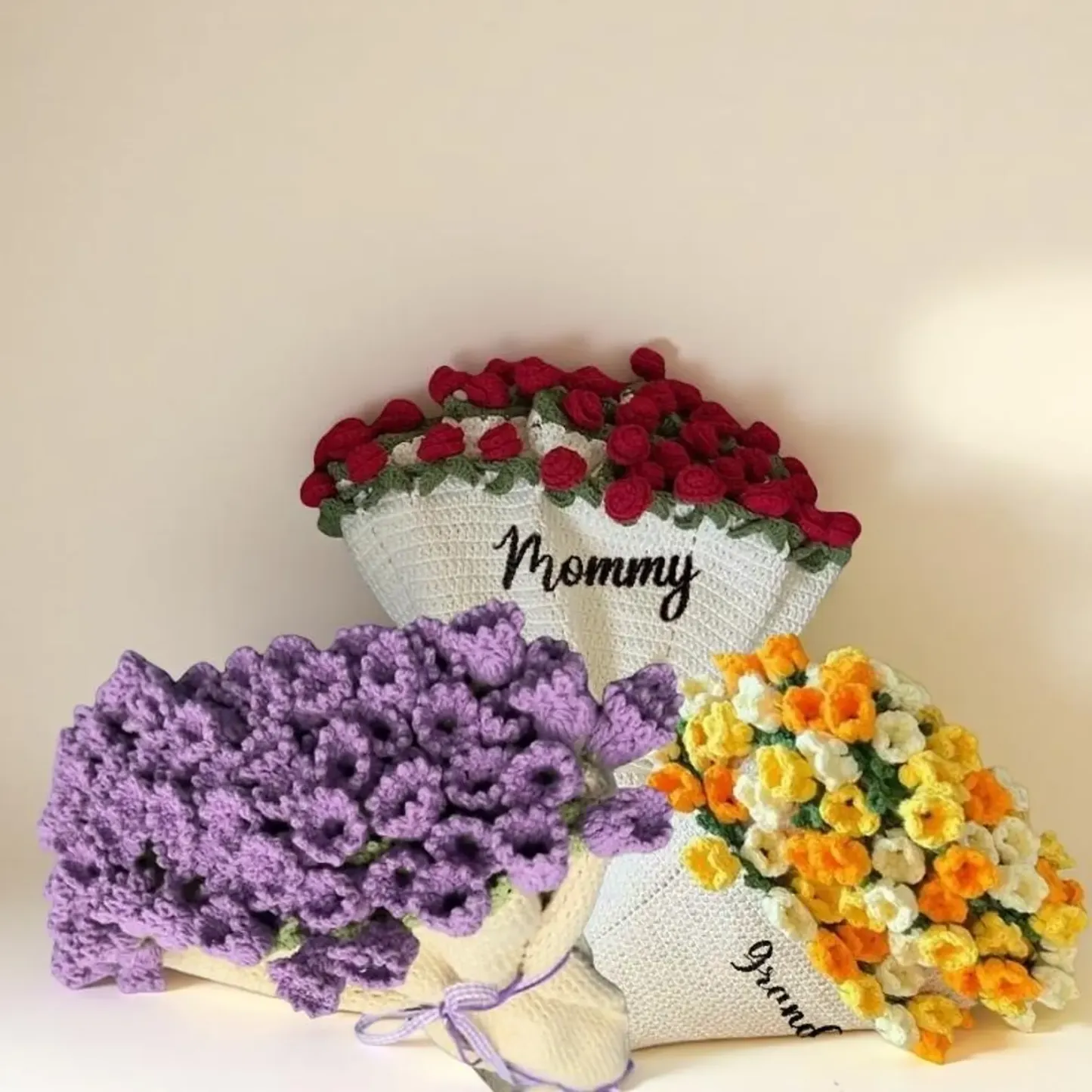 Custom Name Hand-Knitted Rose Blanket Ready-Made Gift for Mother's Day 80cm - 150cm - PhotoMoonLamp