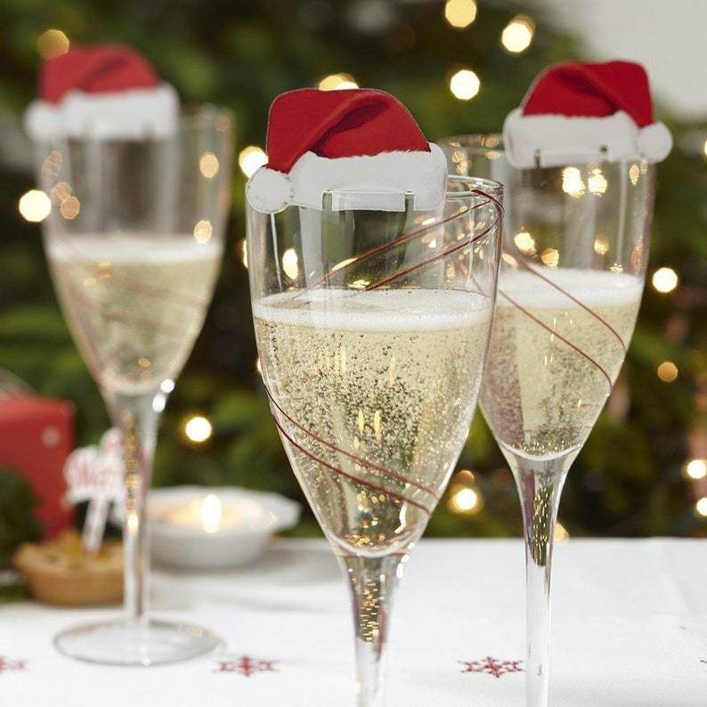 Christmas Hat Wine Glass Card Holiday and Christmas Decorations Red Wine Glass Card and Cup Card