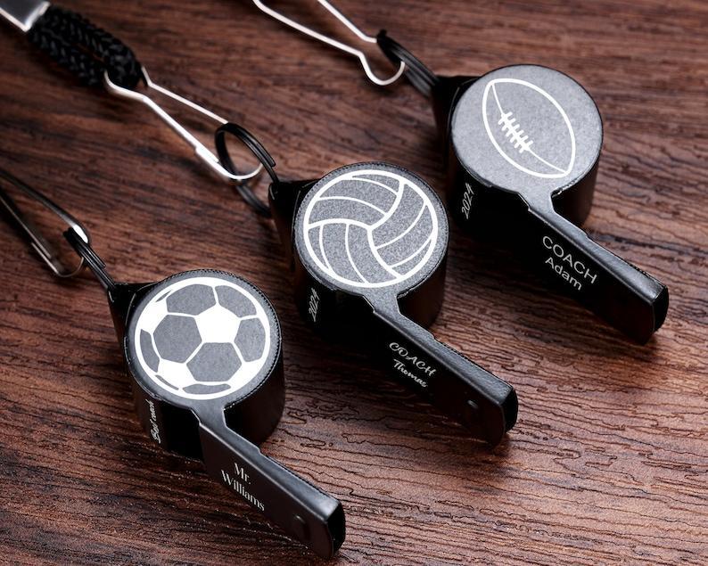 Personalised Whistle with Engraving, Custom Sport Gift for Football Basketball Volleyball Soccer Baseball Coach, Teacher Appreciation Gift - PhotoMoonLamp