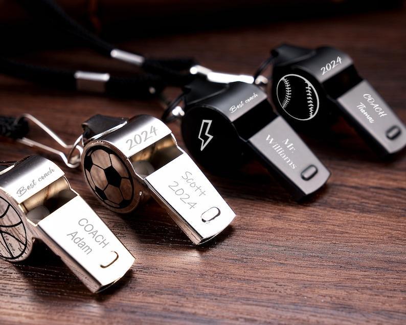 Personalised Whistle with Engraving, Custom Sport Gift for Football Basketball Volleyball Soccer Baseball Coach, Teacher Appreciation Gift - PhotoMoonLamp