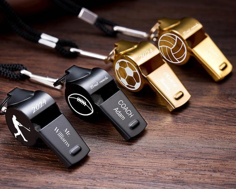 Personalised Whistle with Engraving, Custom Sport Gift for Football Basketball Volleyball Soccer Baseball Coach, Teacher Appreciation Gift - PhotoMoonLamp