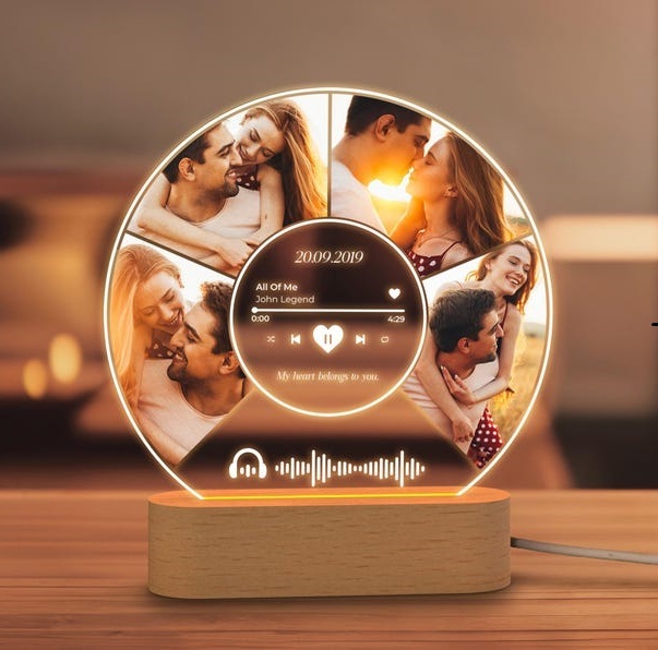 Personalized Photo Night Light Plaque, Custom Music Plaque with Photos, QR Code Acrylic Music Plaque, Music Lover Gift, Gift for her