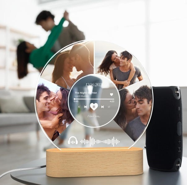 Personalized Photo Night Light Plaque, Custom Music Plaque with Photos, QR Code Acrylic Music Plaque, Music Lover Gift, Gift for her