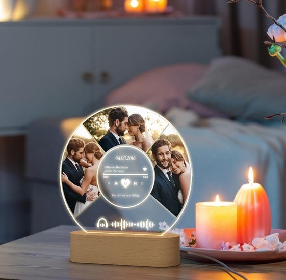 Personalized Photo Night Light Plaque, Custom Music Plaque with Photos, QR Code Acrylic Music Plaque, Music Lover Gift, Gift for her
