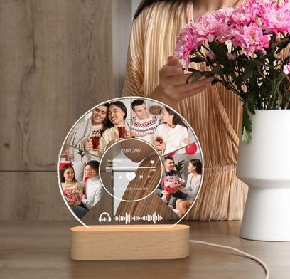 Personalized Photo Night Light Plaque, Custom Music Plaque with Photos, QR Code Acrylic Music Plaque, Music Lover Gift, Gift for her