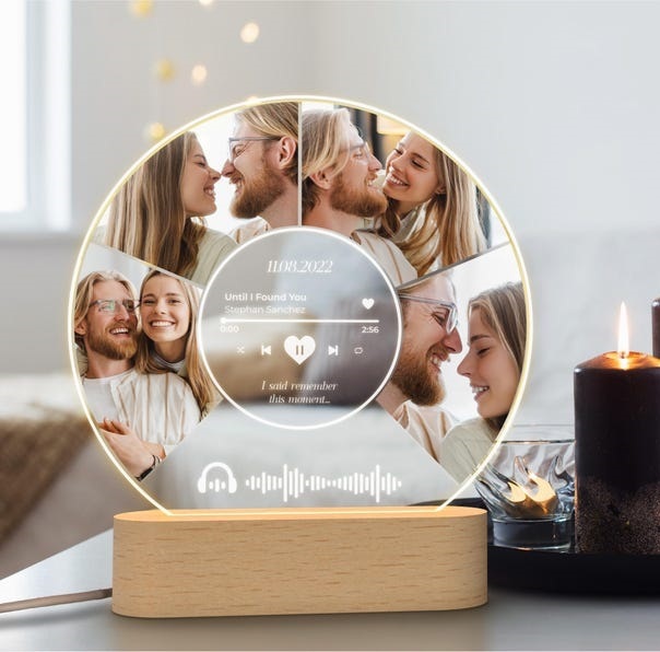 Personalized Photo Night Light Plaque, Custom Music Plaque with Photos, QR Code Acrylic Music Plaque, Music Lover Gift, Gift for her