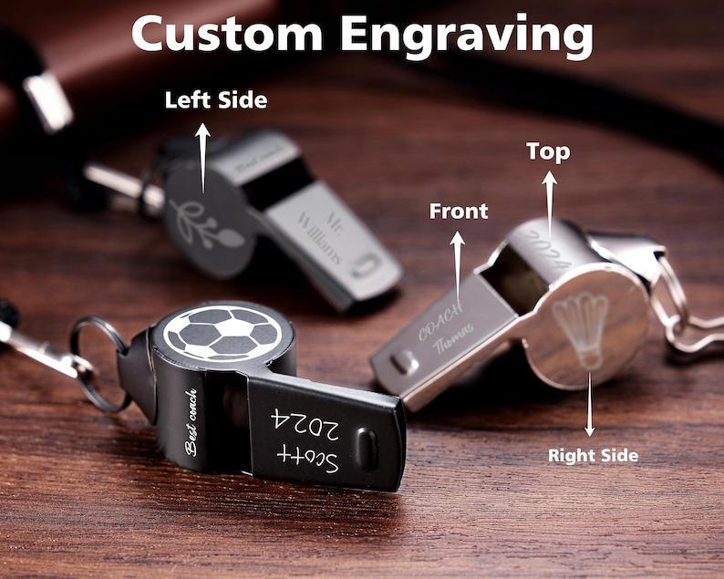 Personalised Whistle with Engraving, Custom Sport Gift for Football Basketball Volleyball Soccer Baseball Coach, Teacher Appreciation Gift - PhotoMoonLamp