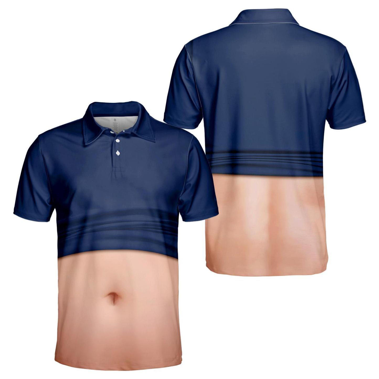 Funny Belly Polo Shirt for Men, Dad Bod Illusion Polo, Novelty Beer Belly Shirt, Hilarious Party Polo, Gag Gift for Dad Husband - PhotoMoonLamp