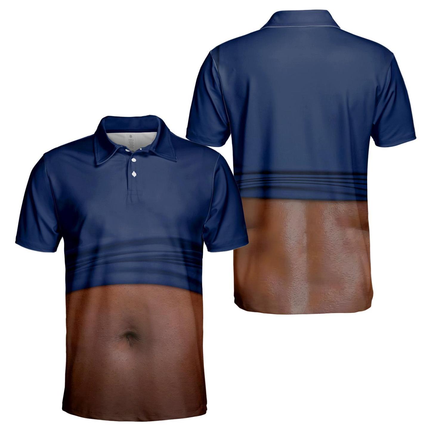 Funny Belly Polo Shirt for Men, Dad Bod Illusion Polo, Novelty Beer Belly Shirt, Hilarious Party Polo, Gag Gift for Dad Husband - PhotoMoonLamp