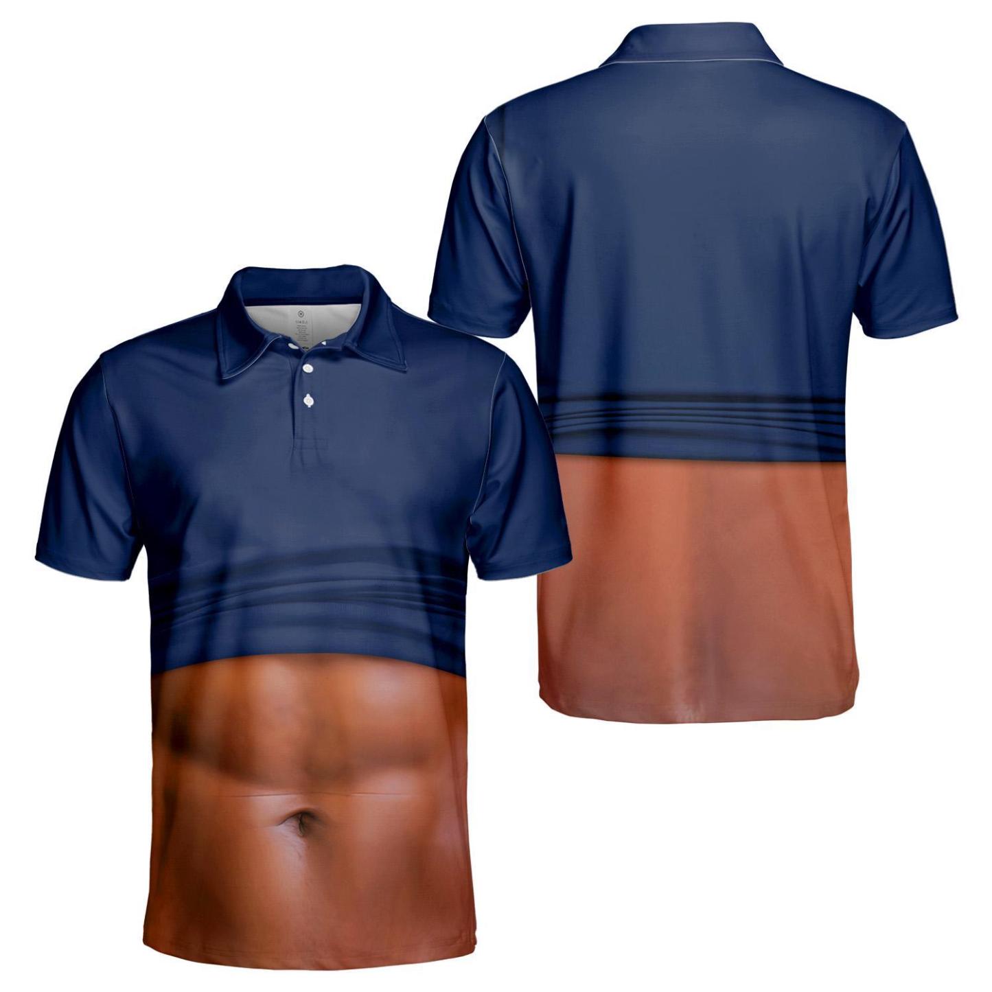 Funny Belly Polo Shirt for Men, Dad Bod Illusion Polo, Novelty Beer Belly Shirt, Hilarious Party Polo, Gag Gift for Dad Husband - PhotoMoonLamp