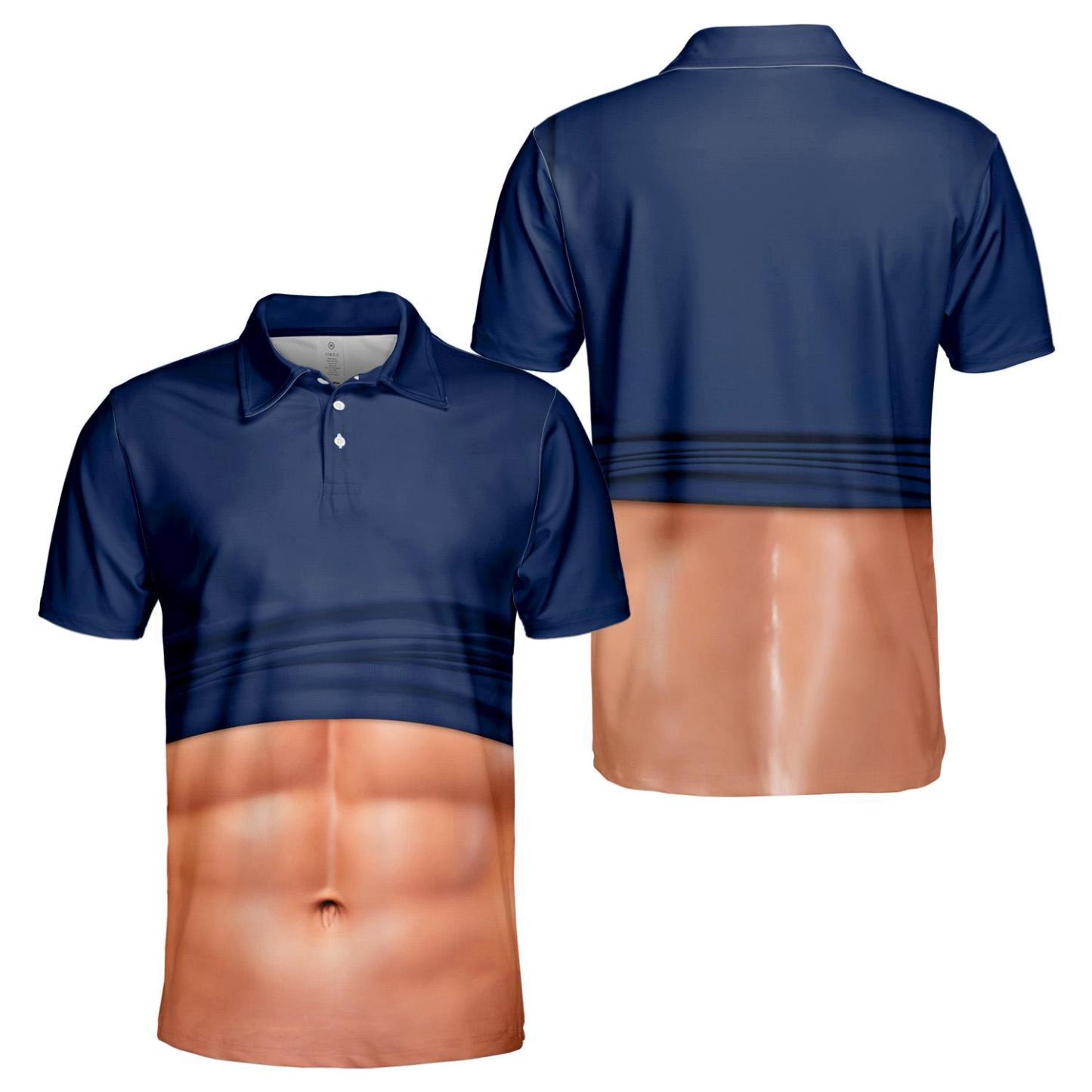 Funny Belly Polo Shirt for Men, Dad Bod Illusion Polo, Novelty Beer Belly Shirt, Hilarious Party Polo, Gag Gift for Dad Husband - PhotoMoonLamp