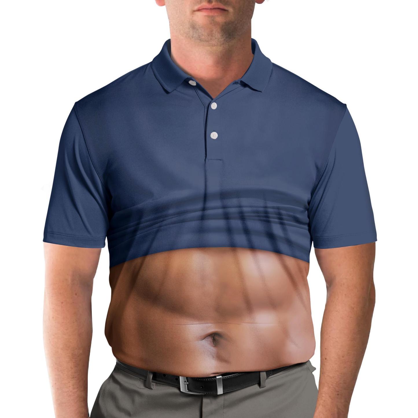 Funny Belly Polo Shirt for Men, Dad Bod Illusion Polo, Novelty Beer Belly Shirt, Hilarious Party Polo, Gag Gift for Dad Husband - PhotoMoonLamp