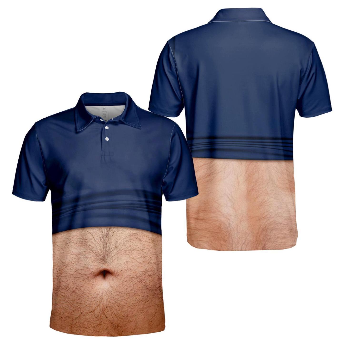 Funny Belly Polo Shirt for Men, Dad Bod Illusion Polo, Novelty Beer Belly Shirt, Hilarious Party Polo, Gag Gift for Dad Husband - PhotoMoonLamp
