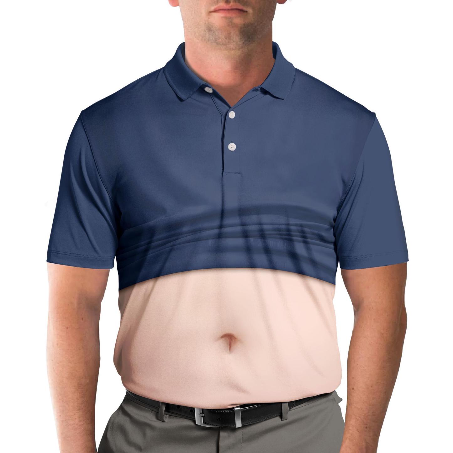 Funny Belly Polo Shirt for Men, Dad Bod Illusion Polo, Novelty Beer Belly Shirt, Hilarious Party Polo, Gag Gift for Dad Husband - PhotoMoonLamp