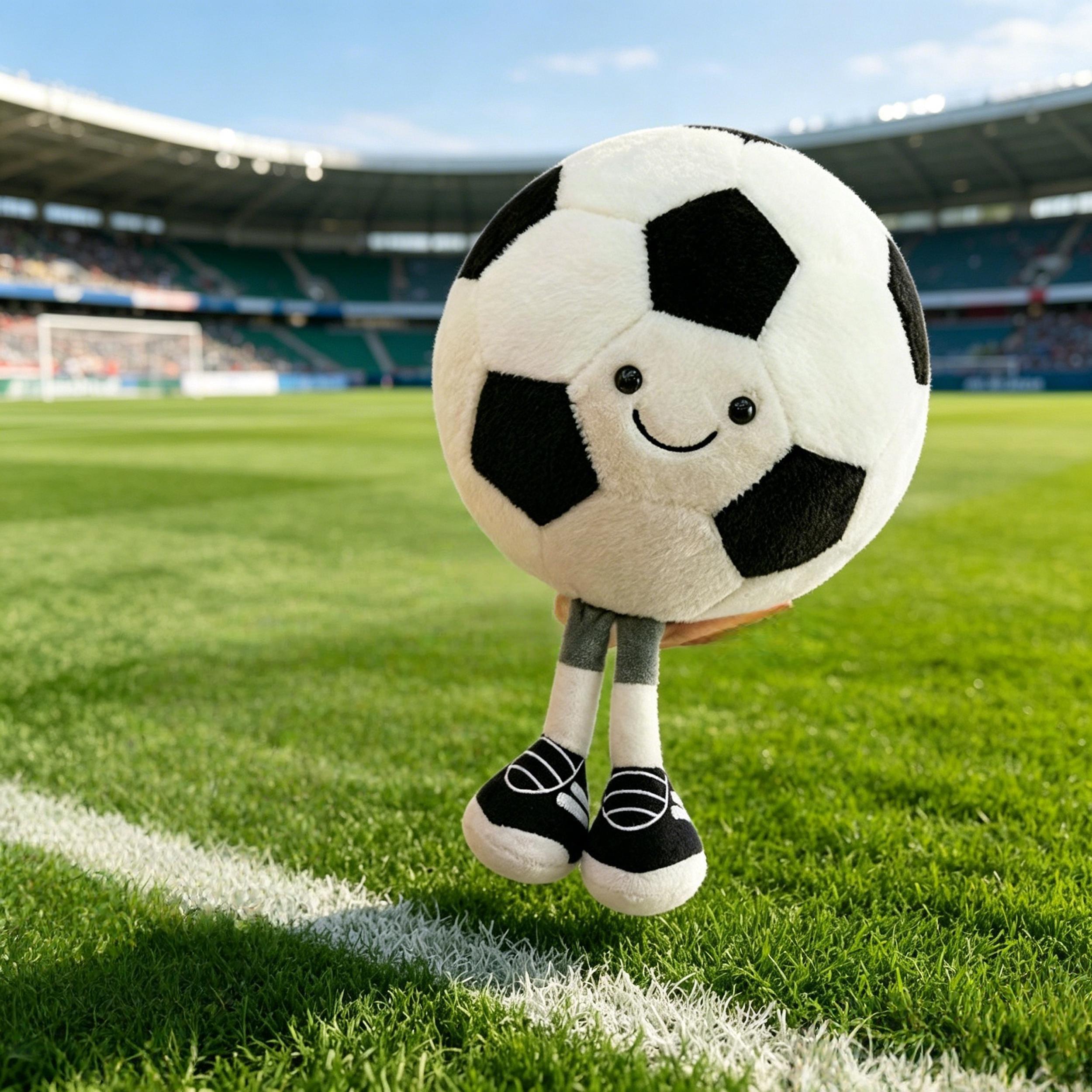 Cute Sports Ball Plush Collection – Smiling Soccer, Football Friends with Legs and Sneakers for Playroom or Shelf Display
