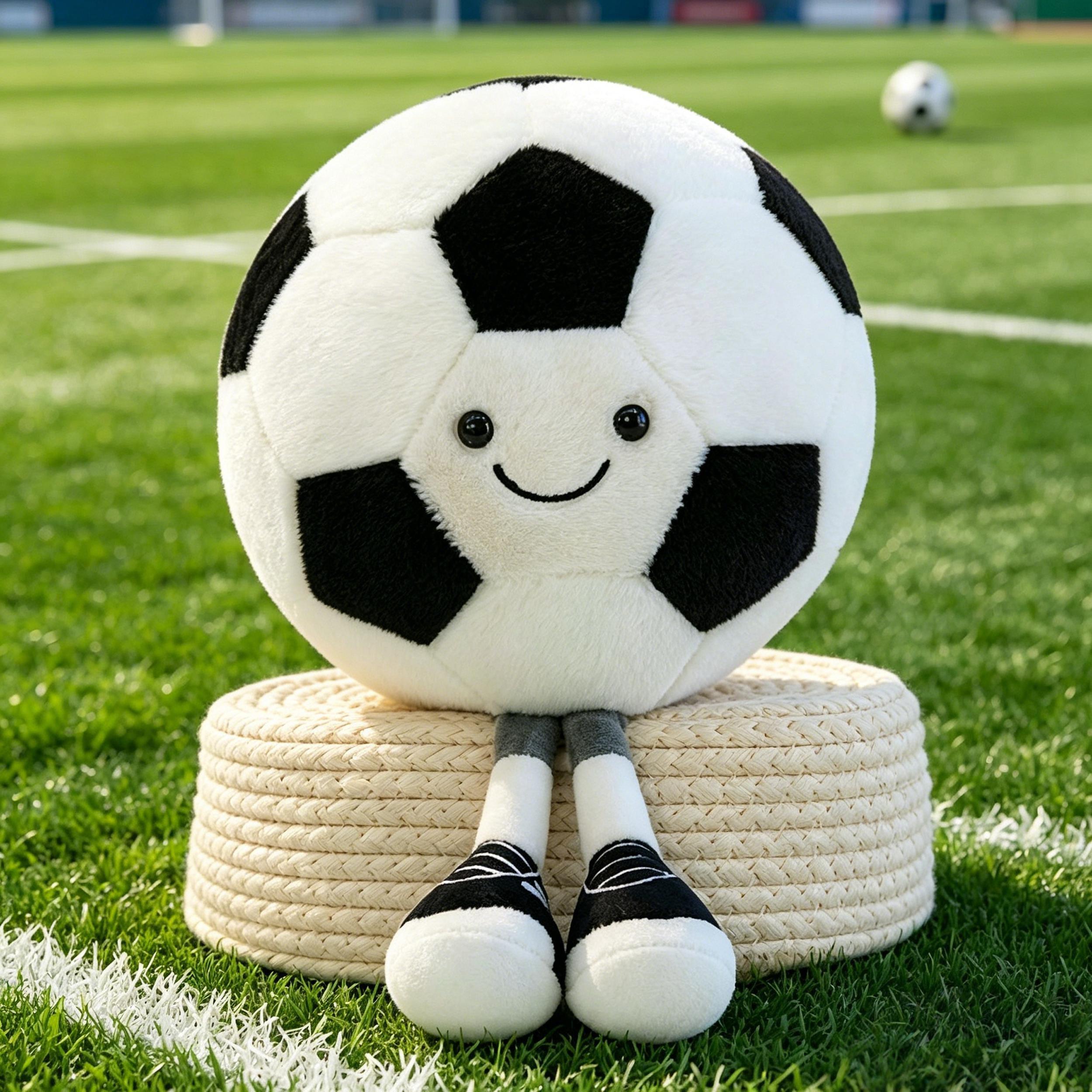 Cute Sports Ball Plush Collection – Smiling Soccer, Football Friends with Legs and Sneakers for Playroom or Shelf Display