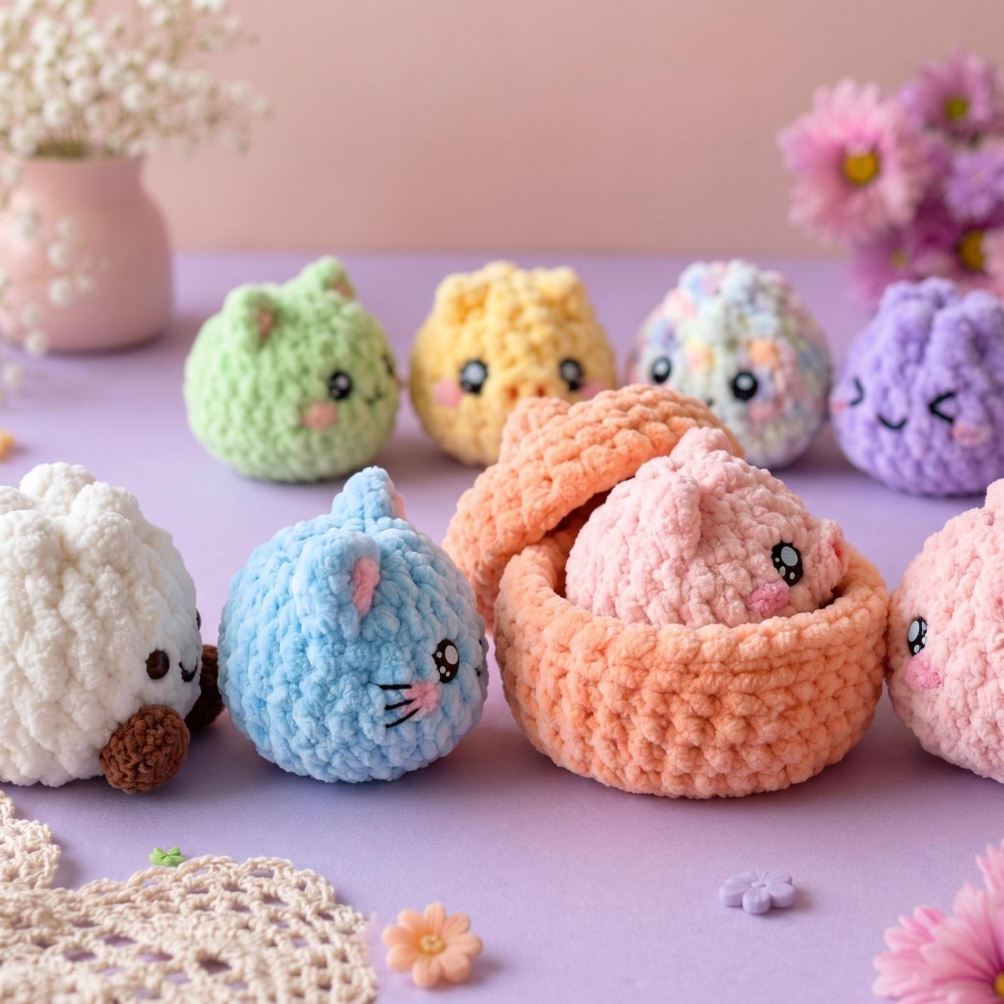 Handmade Crochet DIY Kit – Adorable Dumpling & Pig Steamer Set for Beginners, Soft Yarn Craft Project - PhotoMoonLamp