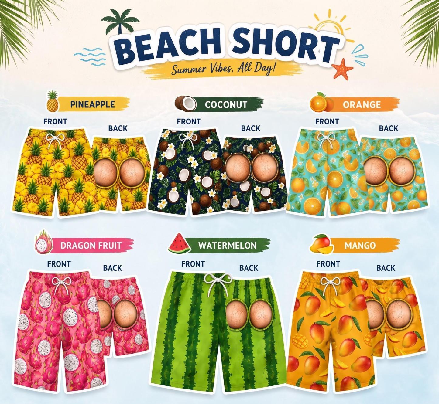 Custom Funny Men Swim Trunks, Personalized Fruit Beach Shorts, Bathing Suit, Gag Gift for Him, Bachelor Party Short,Tropical Vacation Shorts