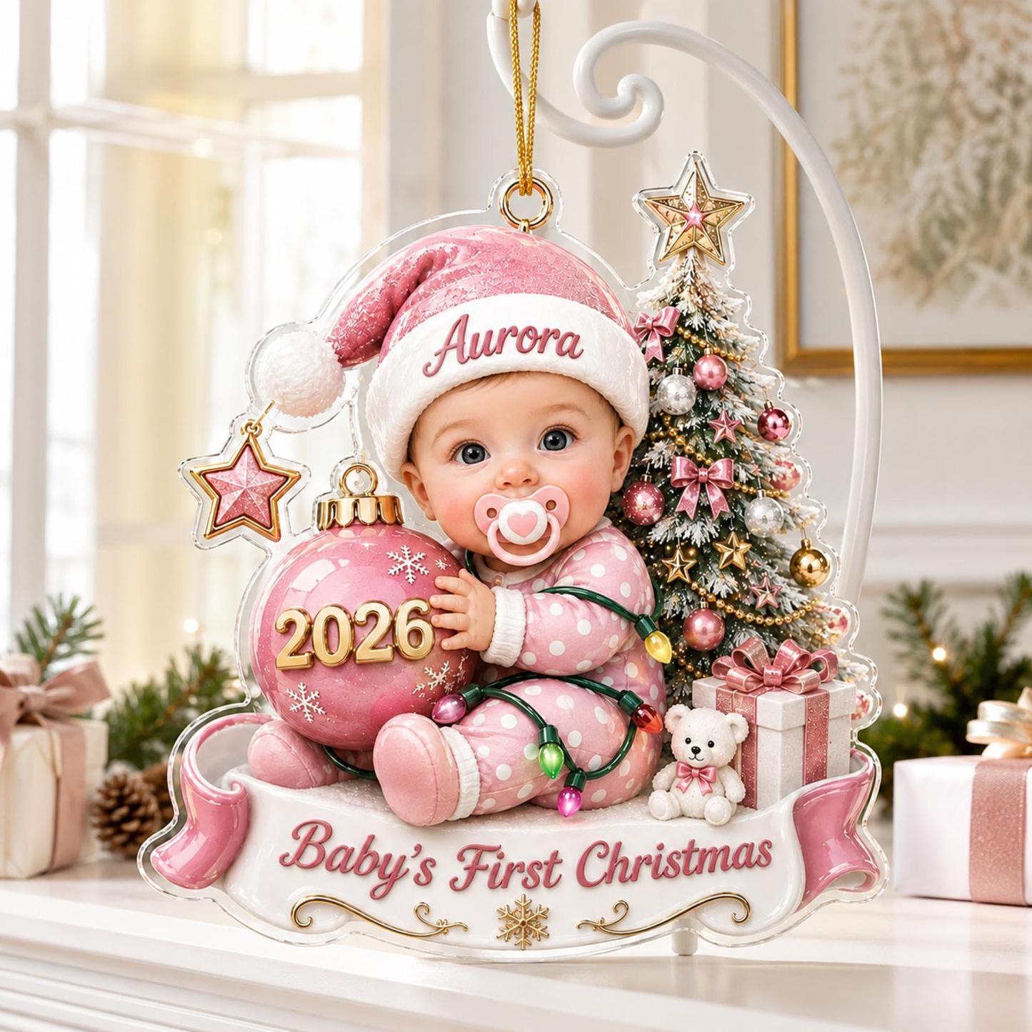 Custom Baby’s First Christmas Ornament 2026, Custom Baby Name Acrylic Ornament, First Christmas Keepsake, Newborn Baby Gift - PhotoMoonLamp