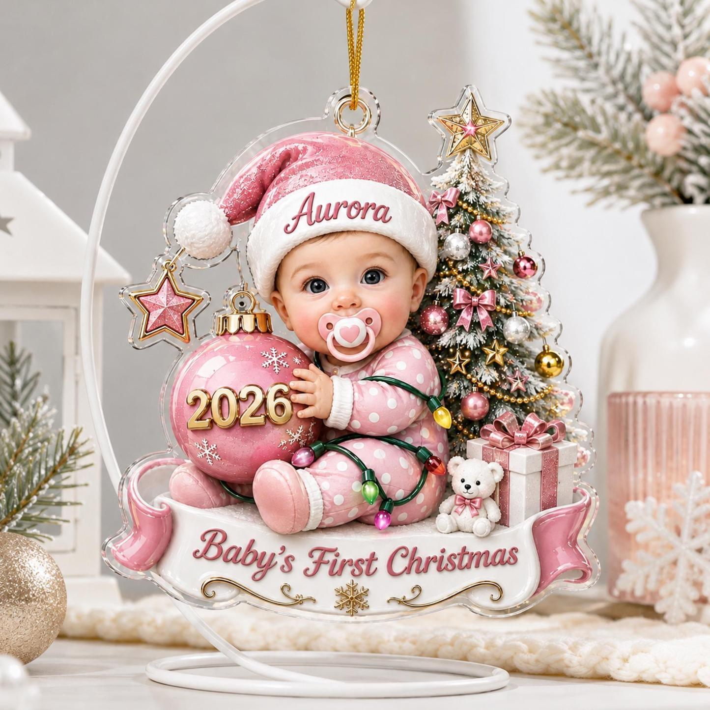 Custom Baby’s First Christmas Ornament 2026, Custom Baby Name Acrylic Ornament, First Christmas Keepsake, Newborn Baby Gift - PhotoMoonLamp