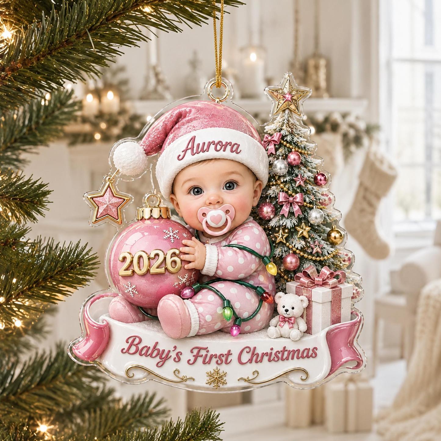 Custom Baby’s First Christmas Ornament 2026, Custom Baby Name Acrylic Ornament, First Christmas Keepsake, Newborn Baby Gift - PhotoMoonLamp