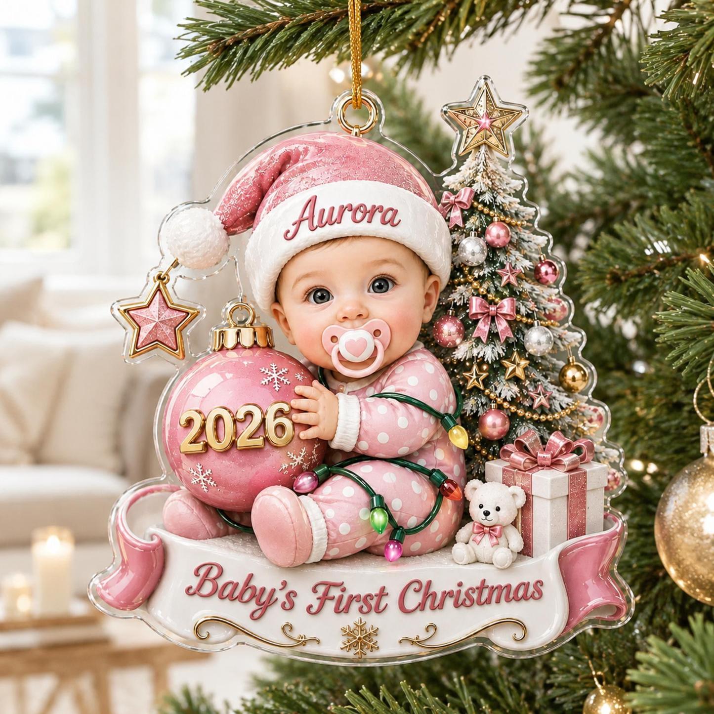 Custom Baby’s First Christmas Ornament 2026, Custom Baby Name Acrylic Ornament, First Christmas Keepsake, Newborn Baby Gift - PhotoMoonLamp