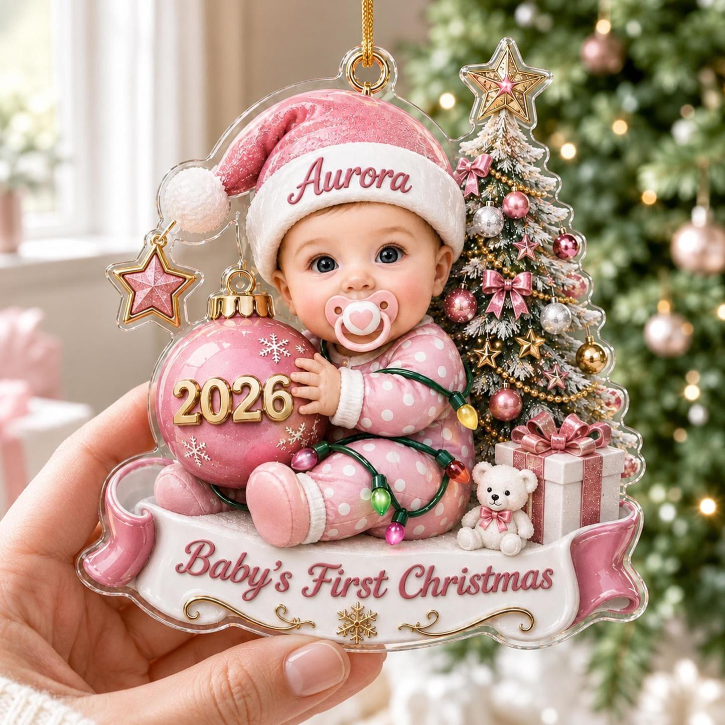 Custom Baby’s First Christmas Ornament 2026, Custom Baby Name Acrylic Ornament, First Christmas Keepsake, Newborn Baby Gift - PhotoMoonLamp