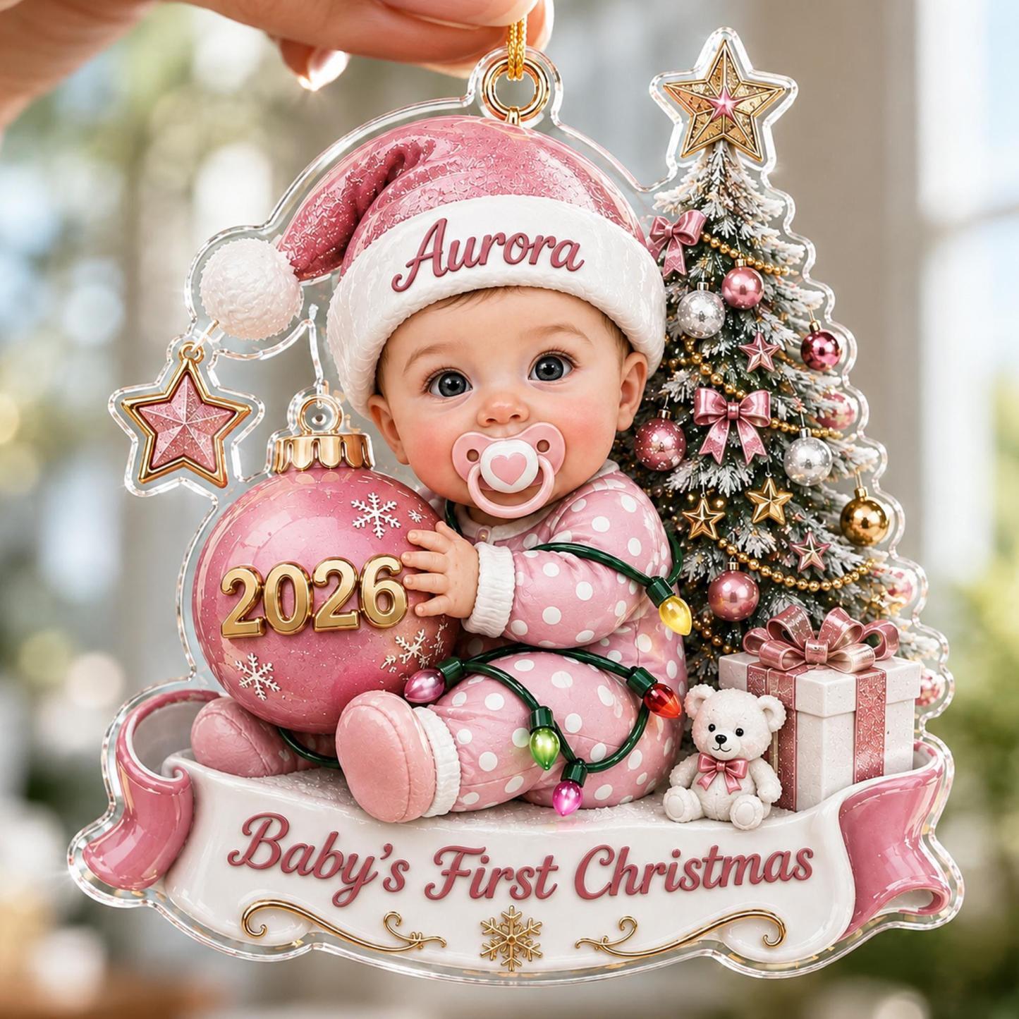 Custom Baby’s First Christmas Ornament 2026, Custom Baby Name Acrylic Ornament, First Christmas Keepsake, Newborn Baby Gift - PhotoMoonLamp