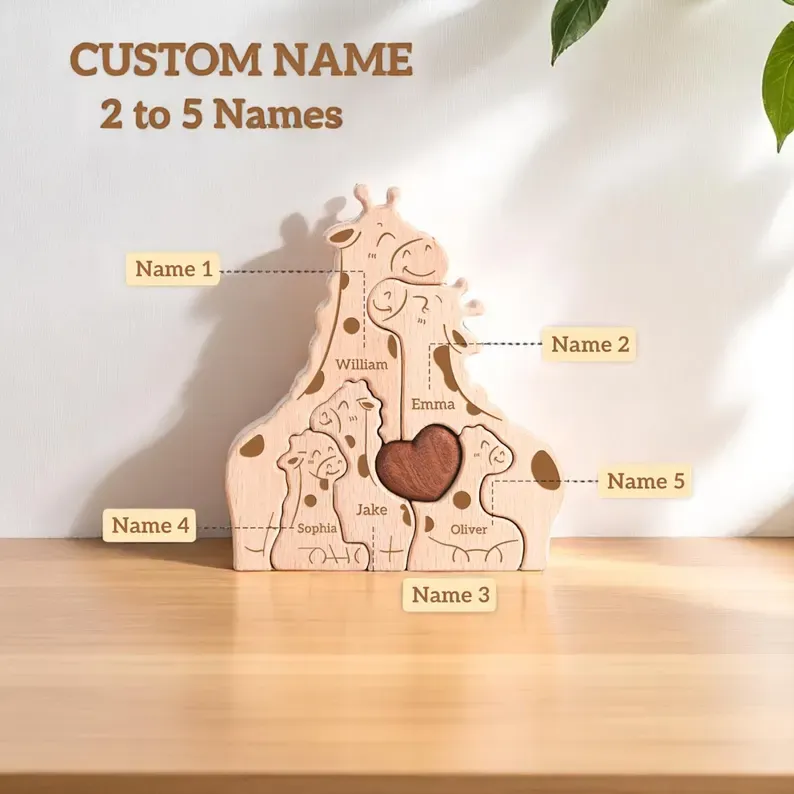 Personalized Giraffe Family Puzzle, Mothers Day Gift, Family Baby Shower, Family Of Four Gift, Giraffe Gifts, Nursery Decor