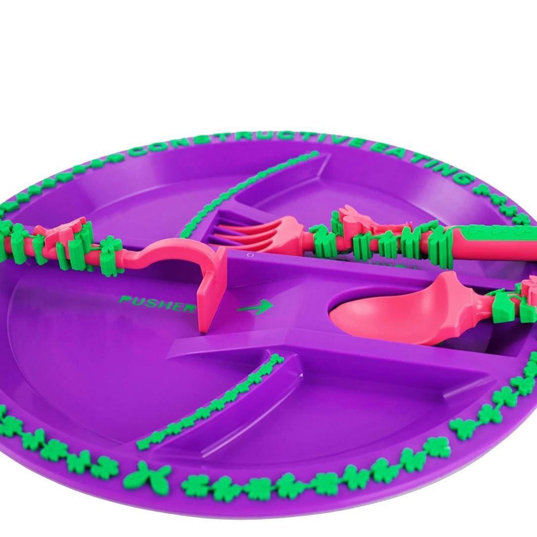 Constructive Eating Plate and Utensils Set Bulldozer Shovel Children's Tableware