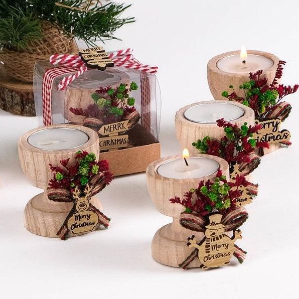 Merry Christmas Candle Holder, Coworker Happy Holiday Gifts, Noel, Xmas, New Year Candle, Wooden Tealight Holder, Christmas Table Decoration