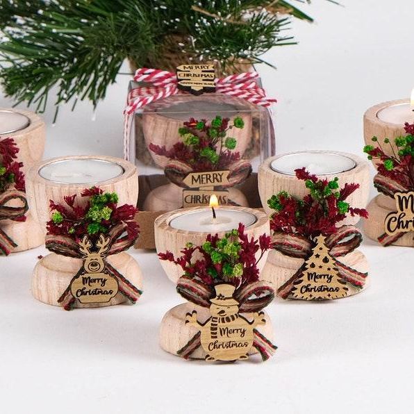 Merry Christmas Candle Holder, Coworker Happy Holiday Gifts, Noel, Xmas, New Year Candle, Wooden Tealight Holder, Christmas Table Decoration