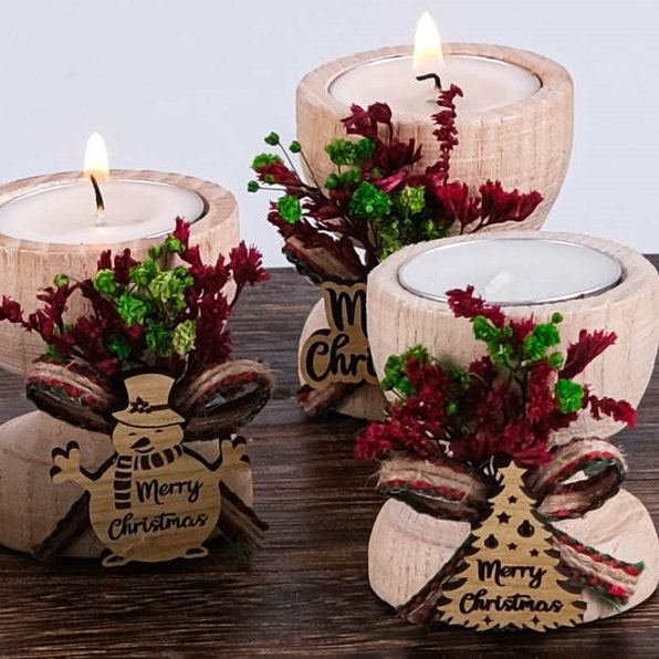 Merry Christmas Candle Holder, Coworker Happy Holiday Gifts, Noel, Xmas, New Year Candle, Wooden Tealight Holder, Christmas Table Decoration