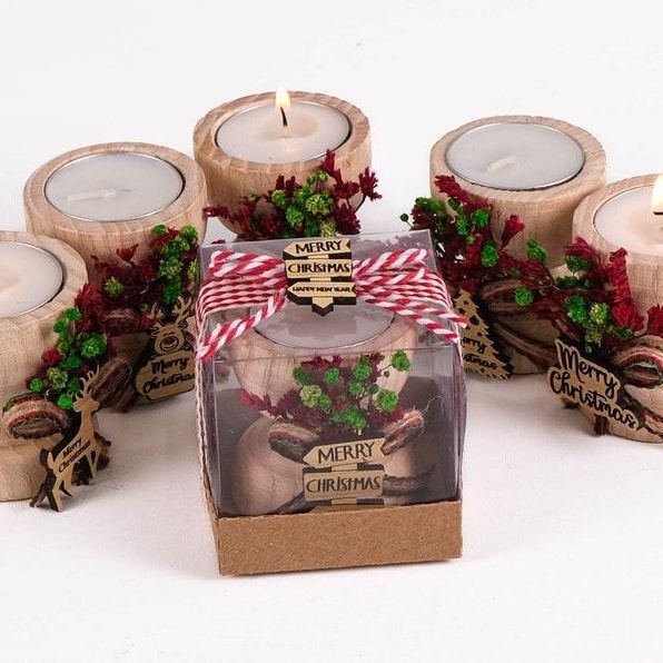Merry Christmas Candle Holder, Coworker Happy Holiday Gifts, Noel, Xmas, New Year Candle, Wooden Tealight Holder, Christmas Table Decoration