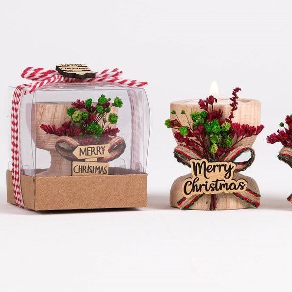 Merry Christmas Candle Holder, Coworker Happy Holiday Gifts, Noel, Xmas, New Year Candle, Wooden Tealight Holder, Christmas Table Decoration