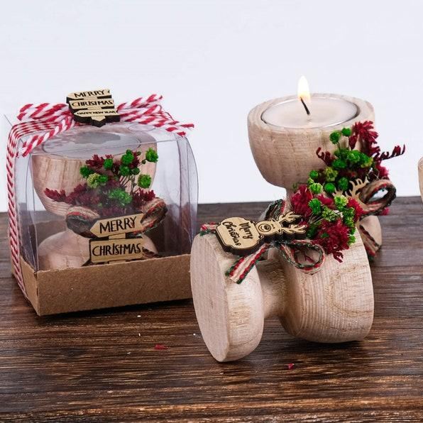 Merry Christmas Candle Holder, Coworker Happy Holiday Gifts, Noel, Xmas, New Year Candle, Wooden Tealight Holder, Christmas Table Decoration