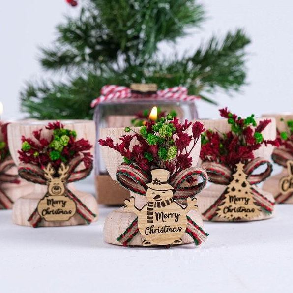 Merry Christmas Candle Holder, Coworker Happy Holiday Gifts, Noel, Xmas, New Year Candle, Wooden Tealight Holder, Christmas Table Decoration