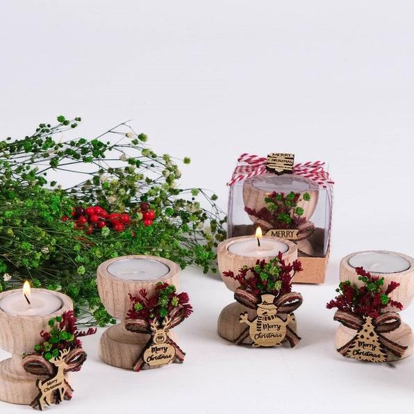 Merry Christmas Candle Holder, Coworker Happy Holiday Gifts, Noel, Xmas, New Year Candle, Wooden Tealight Holder, Christmas Table Decoration