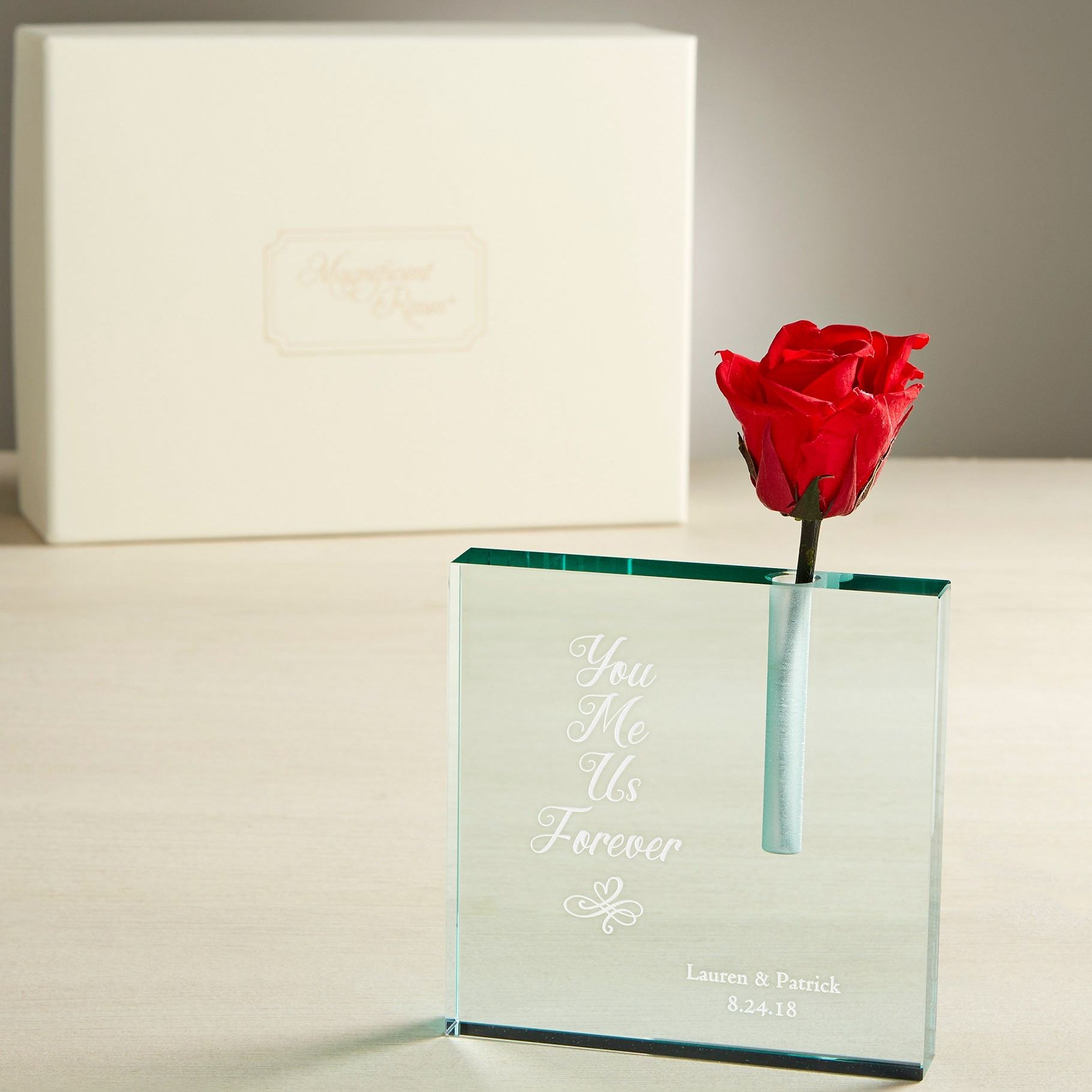 Personalized Acrylic Rose Display with Engraved Text Valentines Day Gift