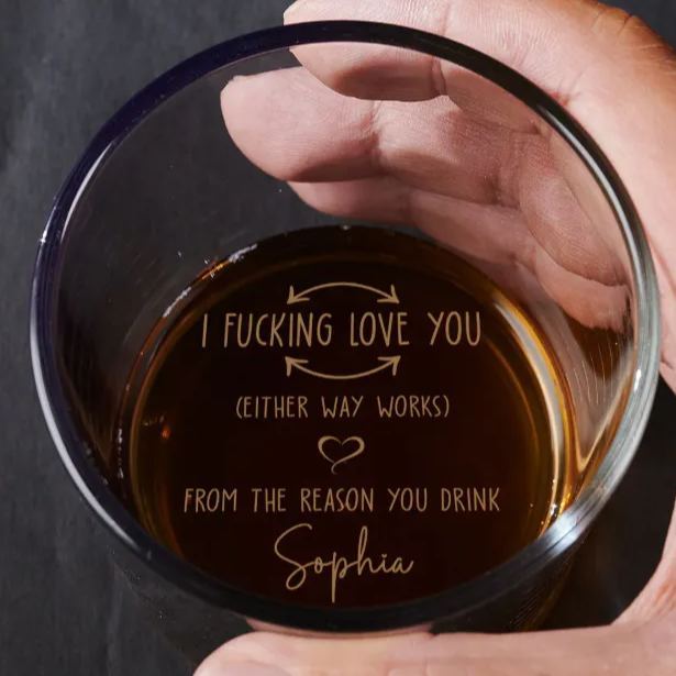 Custom Fucking Love You Whiskey Glass Valentines Gifts For Husband Valentine's Day Gifts For Him - PhotoMoonLamp